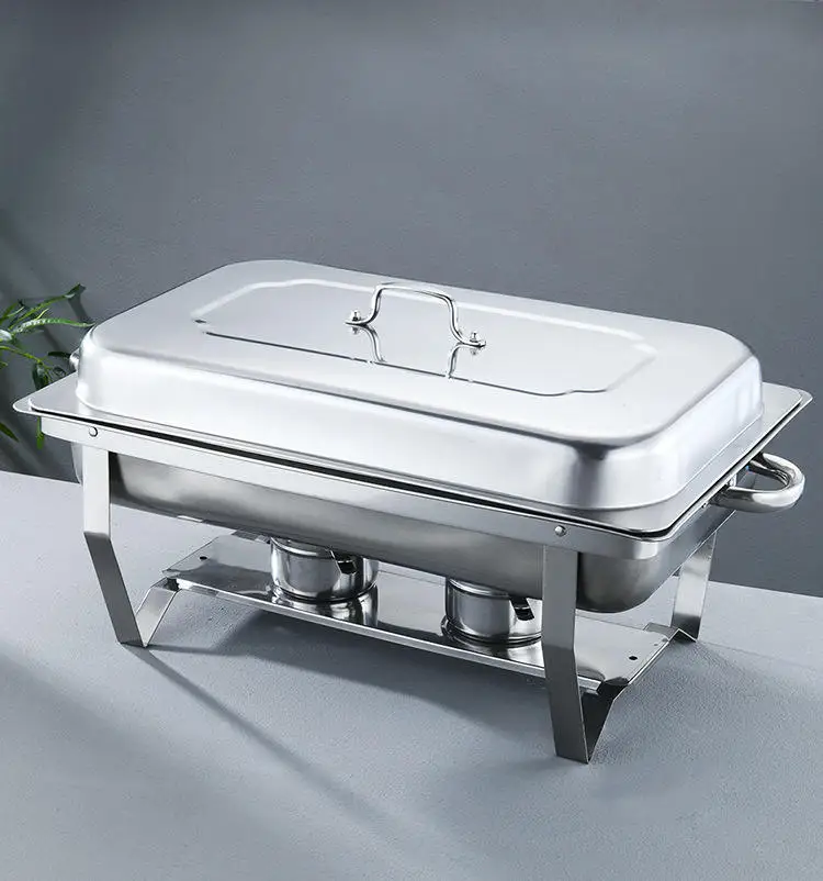 4 Pack 8L Chafing Dish Buffet Stainless Steel Food Warmer Set, Rectangular Buffet Server with Tongs & Spoons for hotel
