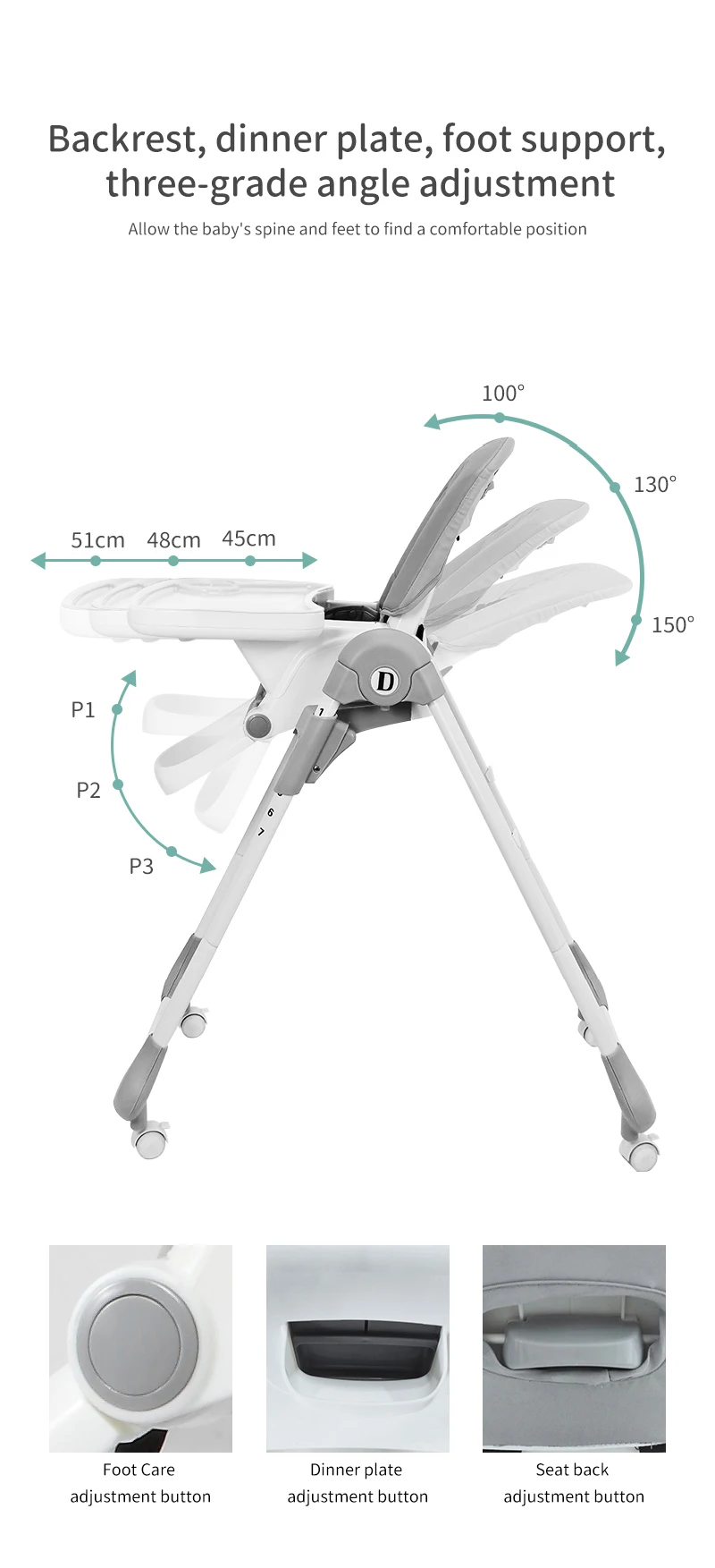 Silla De Comedor Para Bebe Aluminum Alloy Stable Baby Child Seat Home Feeding Chair Foldable Baby Dining Chair