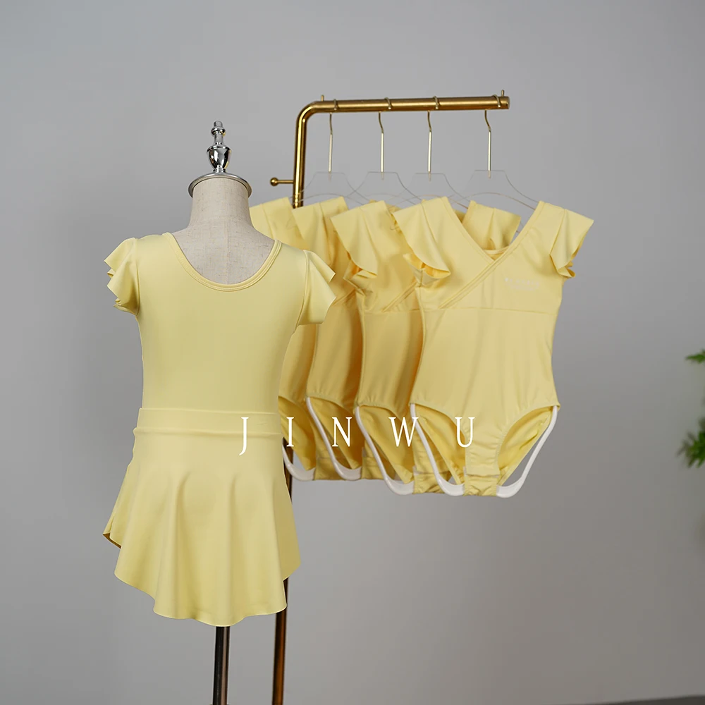 Wholesales good quality high quality yellow ruffle sleeves trainingwear dance girls ballet leotards