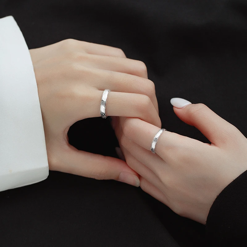 Popular Design Adjustable Promise 925 Sterling Silver Ring for Couple Geometric Tennis Bracelet 925 Silver Jewelry Finger Ring