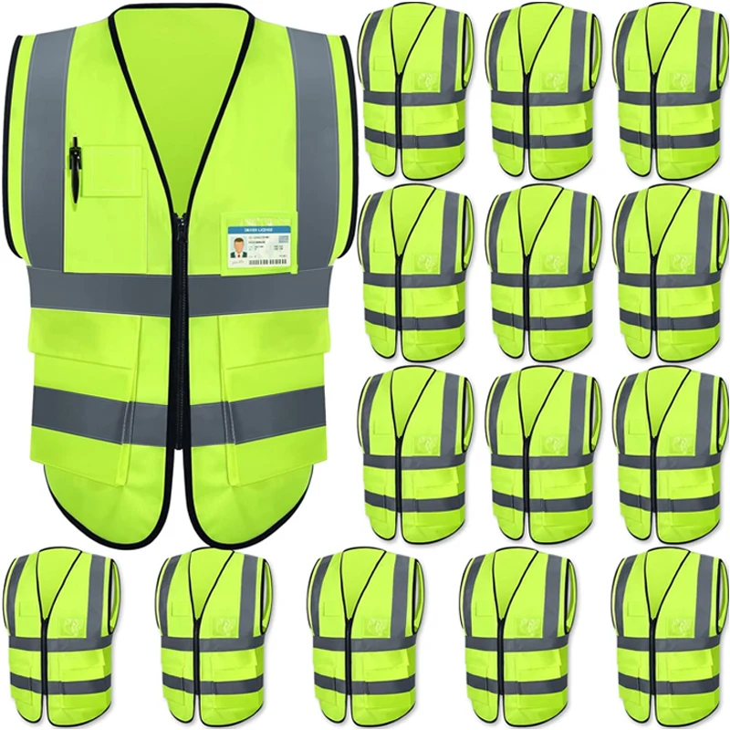 personalizado para hombres con bolsillos, Construction Apparel Safety Clothing High Visibility Vest With Customized Logo