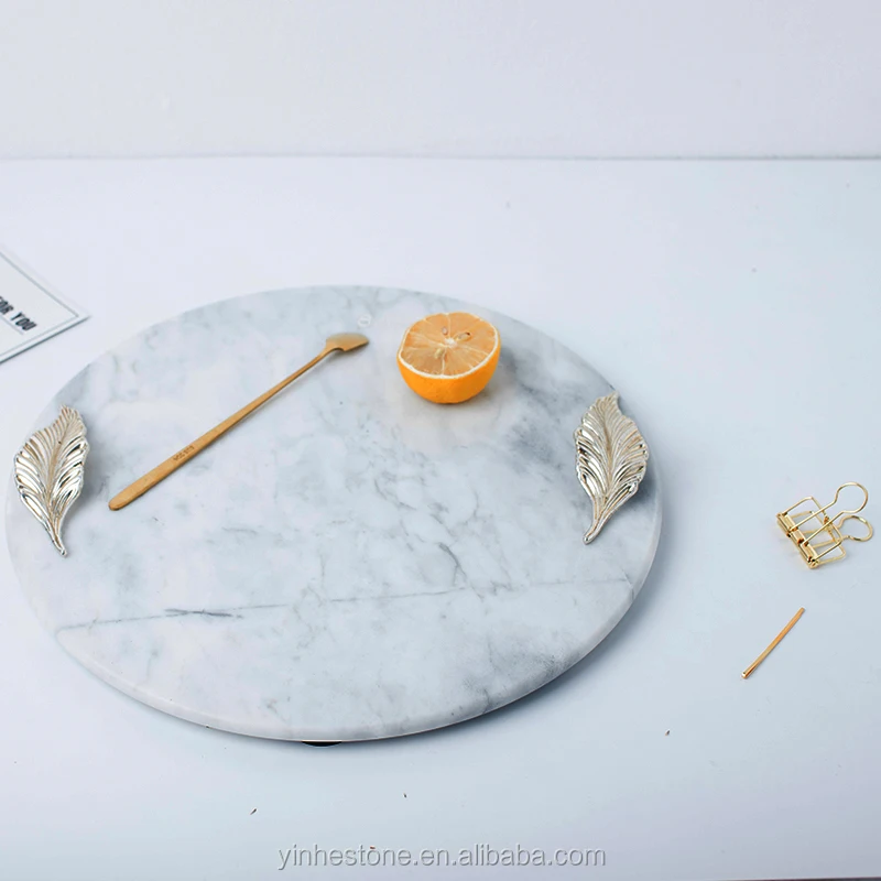 Wholesale Marble Cheese Board Marble Tray and Plate with Gold Leaves Handle