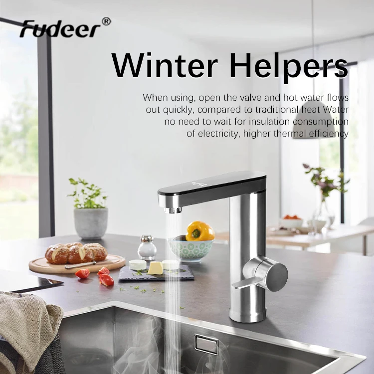 Fudeer Luxury bathroom design touch mixer tap robinet  faucet instant  electric heating faucet Stainless steel basin faucet