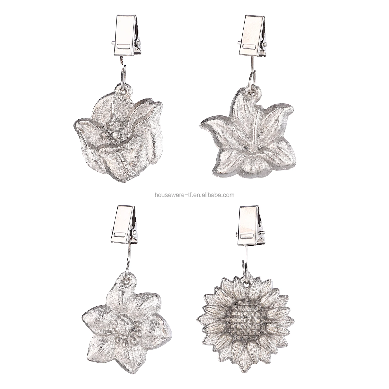 TwoFish Home Set of 4 Metal Flower Tablecloth Weights Clips Metal Flower Handicraft Tablecloth Clips Pack of 4