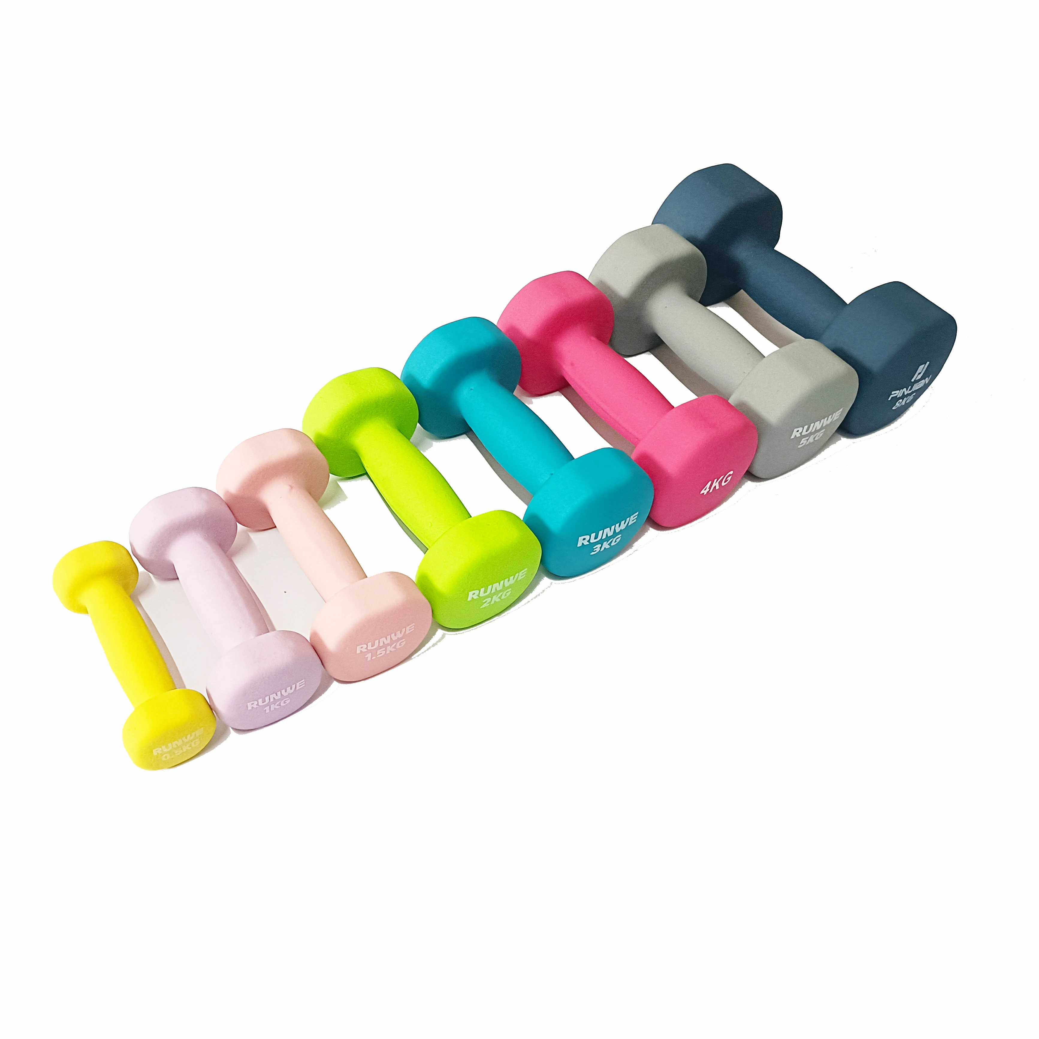 China factory direct sale Custom Logo Neoprene Dumbbell Cast Iron Hand Weights Hex Dumbbell Set  Color Rubber Hexagon Neoprene D