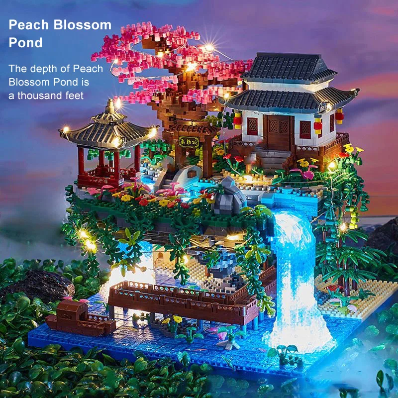 Unisex Peach Blossom Pond DIY Construction Toy Educational Plastic Building Block Set for Ages 5-7 Years