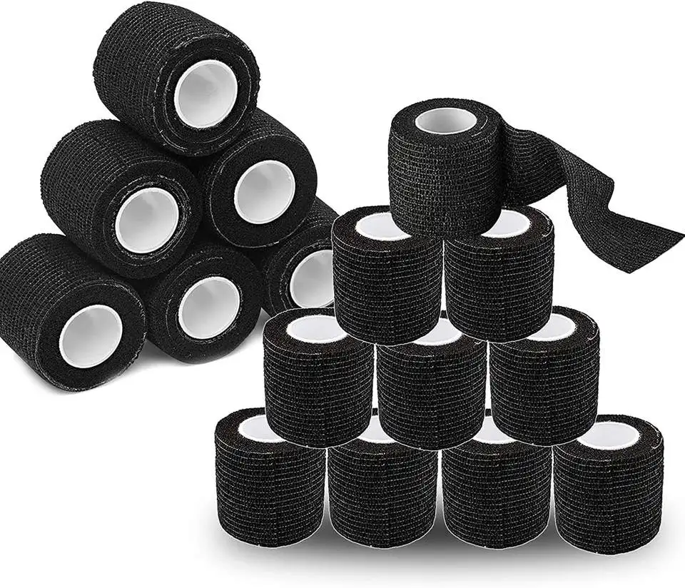 Custom Logo Adhesive Bandage Roll For Grip Human Body Disposable Elastic Waterproof Cover Tape Black bandage wrap for tattoo