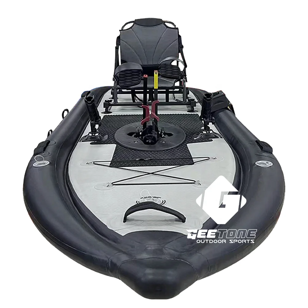 GeeTone Inflatable Kayaks with Gear Pully Pedal Drive Propeller Portable Fishing Boat Kayak With Rudder Fishing Rod Holder