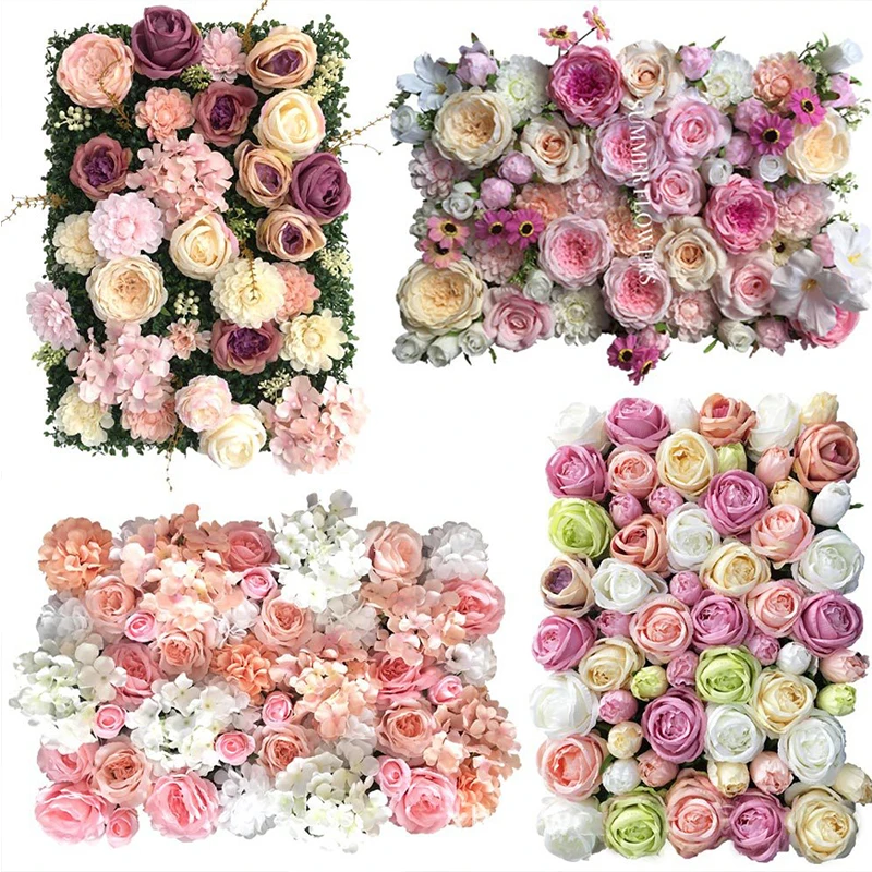 New Product Decorative Flowers &amp Wreaths Artificial Flowers 3D Silk Roses Panel Wedding Backdrop Flower Wall
