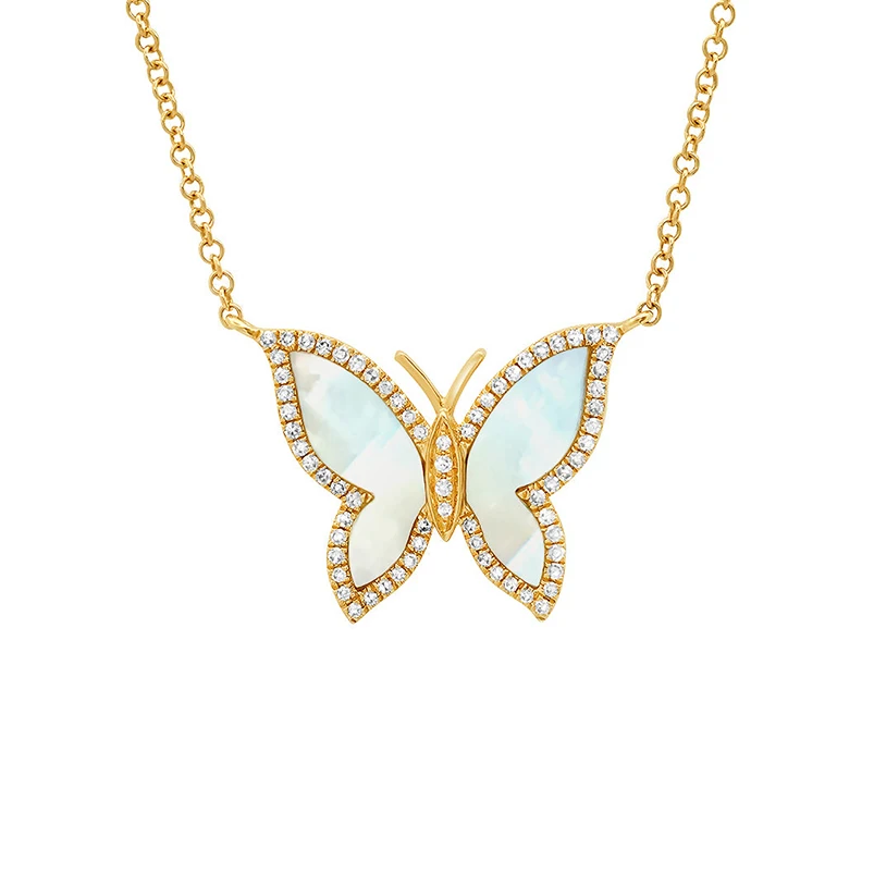Gemnel модная переработанная стерлингового серебра 18k золотой перламутровый бабочки со стразами ожерелье