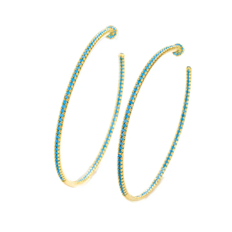 Wholesale Exotic Vintage Large Colored Turquoise Hoop Earrings Jewelry For Women Girls