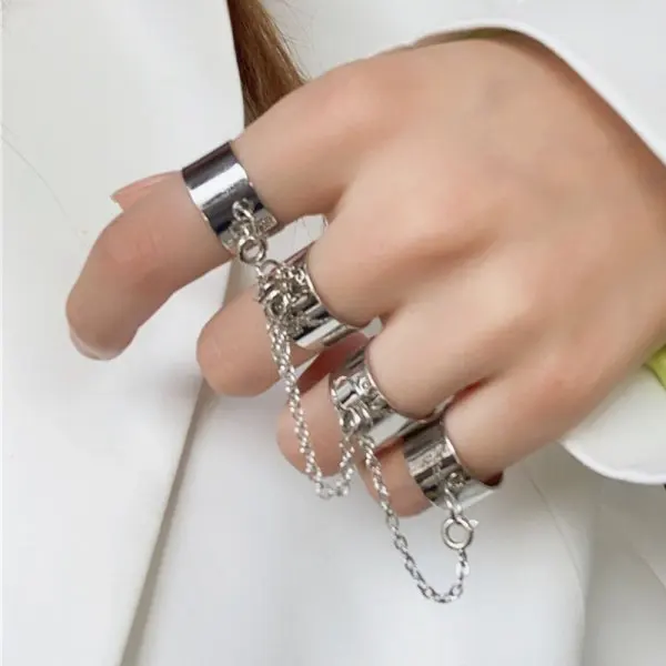 Punk Cool Hip Pop Butterfly Cross Rings Multi-layer Adjustable Chain Four Open Finger Alloy Women Rotation Rings