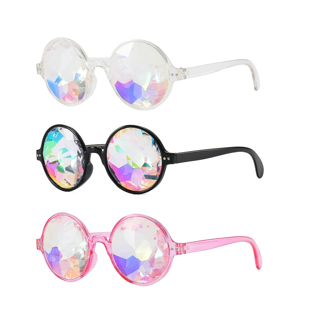 Fashion Glasses Rave Men Round Shape Kaleidoscope Sunglasses Women Party Psychedelic Prism Diffracted Lens Sunglasses Plastic CE