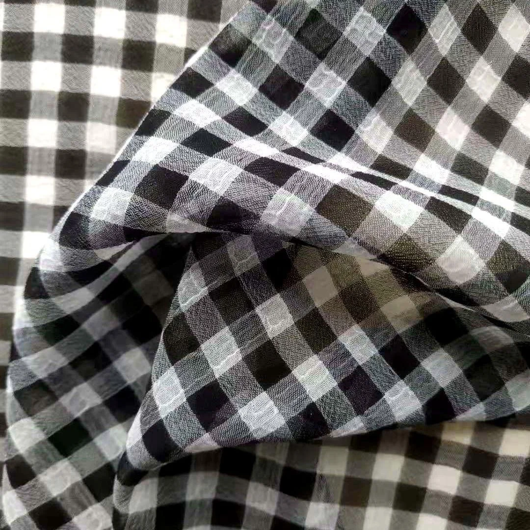 
Ready to ship best price 100% polyester cationic chiffon crepe plaid fabric for blouse and dress 
