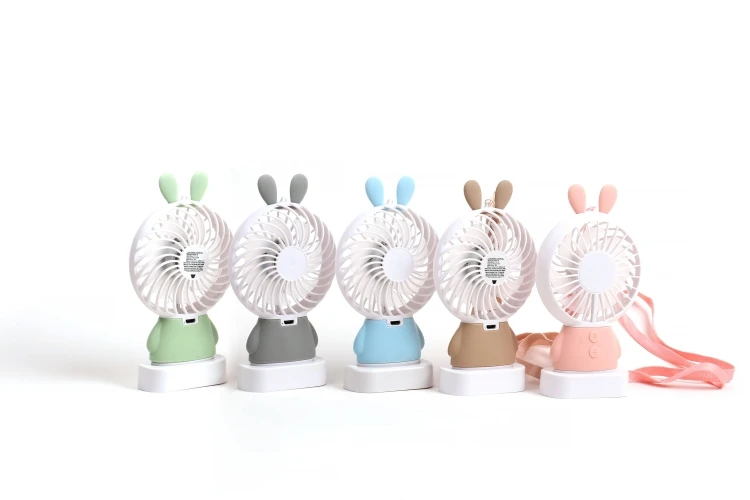 Table Stand Fan Cute Rabbit Shaped Rechargeable USB Air Cooling Mini Small Hanging Fan with Strap