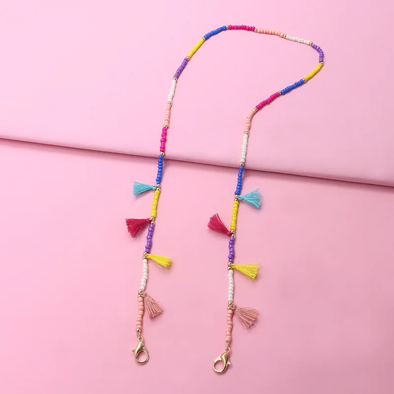 Hotsale Handmade Masking Holder Candy Colour Tassels Seed Beads Anti Lost Lanyard String for Eyeglass Chain