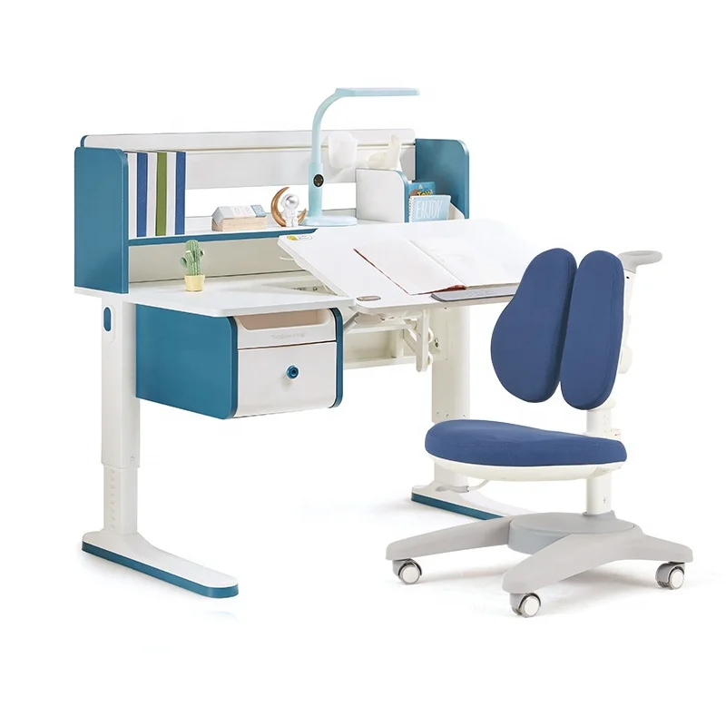2022 Study Table Hot Sale Ergonomic Study Chair&Height Adjustable Bamboo Double Lifting with Drawer for Student 3-18 Years Old
