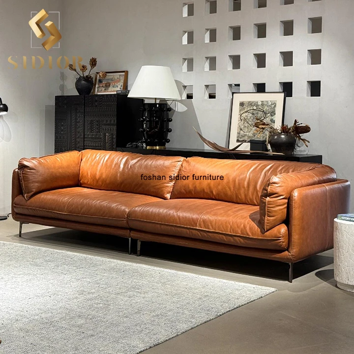 Genuine leather sectional vintage  accent sofa set furniture living room couch living room sofas for lobby furniture