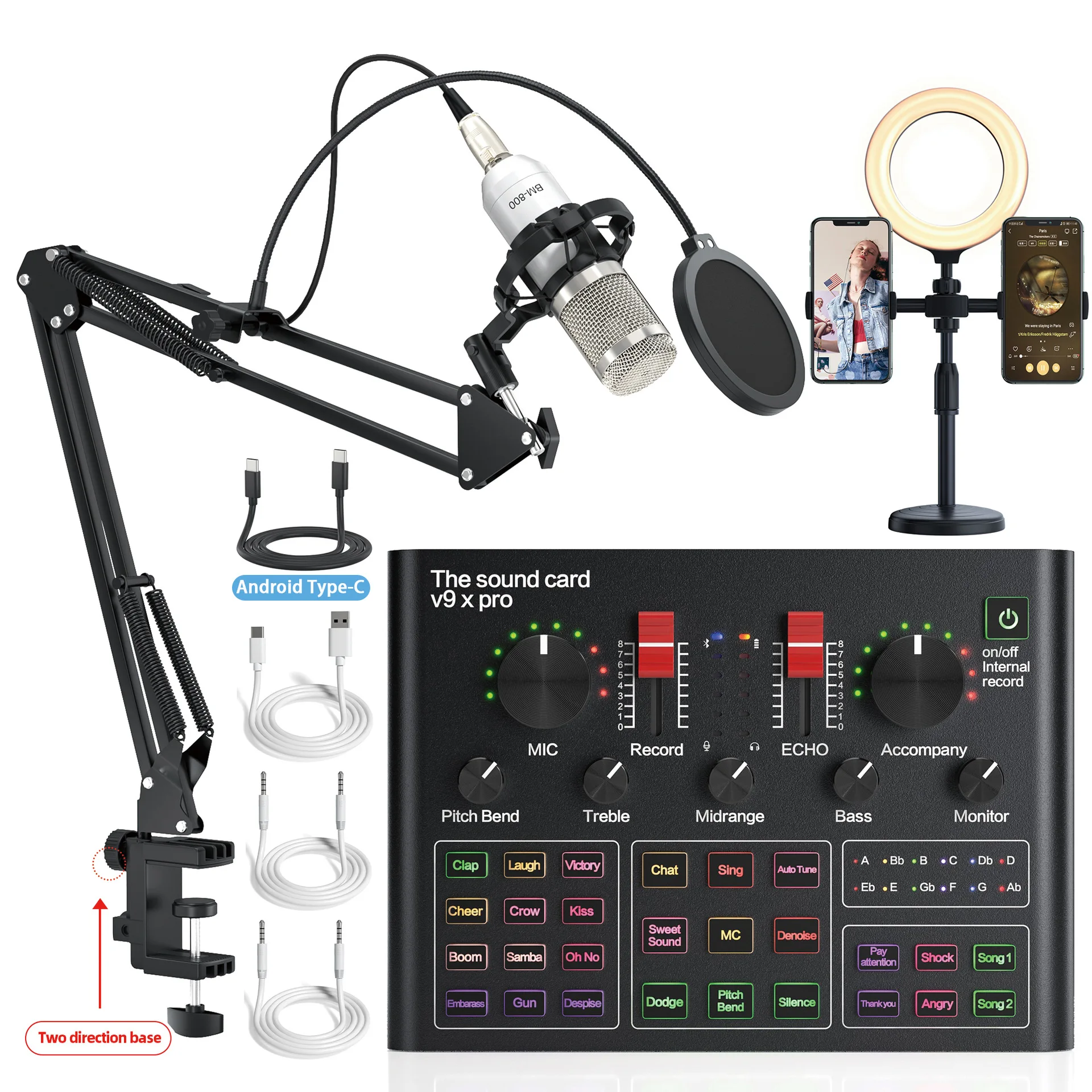 2024 New Arrival BG16 usb studio Dual Mobile Phone Device Live Sound Card Set For Youtube Vlogs Voice Live Broadcast