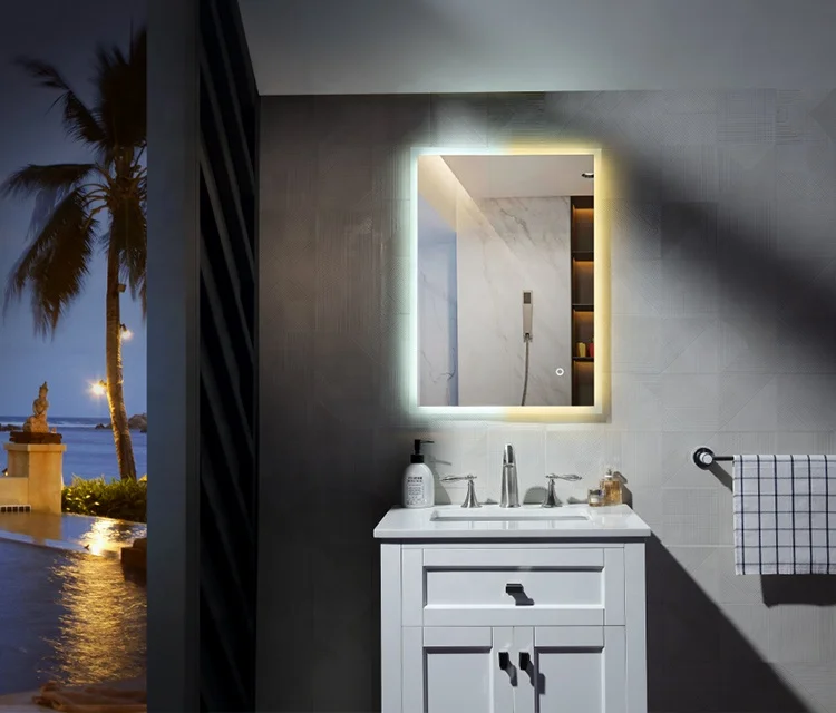 Furniture Home Square Led Light Mirror Glass Frame Bath Mirror Bathroom Led Large Vanity Bath Mirrors With Lights