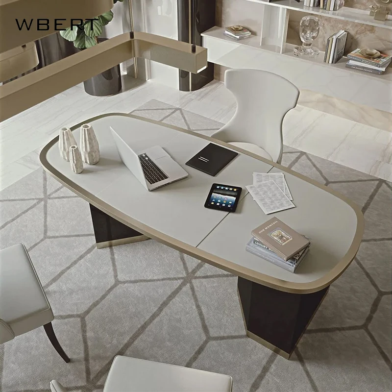 WBERT Italian Light Luxury Office Desk, Hotel Conference Table, Villa High-end Desk, Writing Table, Modern Executive Desk