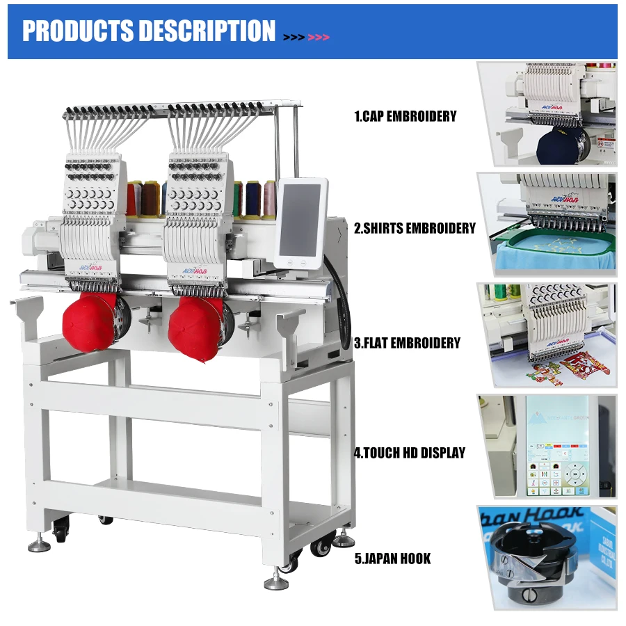 REVHON high quality computerized Automatic Embroidery Machine 15 Needles embroidery machine for shirt cap flat