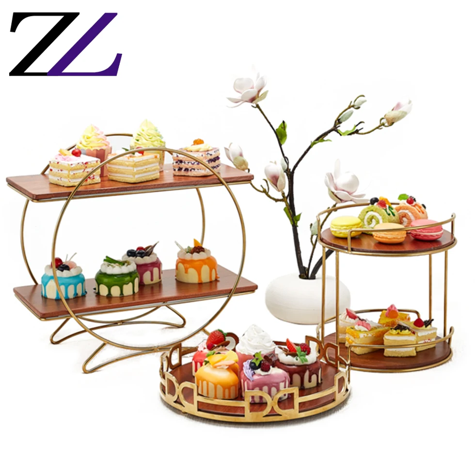 Buffet elevation catering supplies decorative royal metal food rack luxury buffet display riser black plate slate cake stand