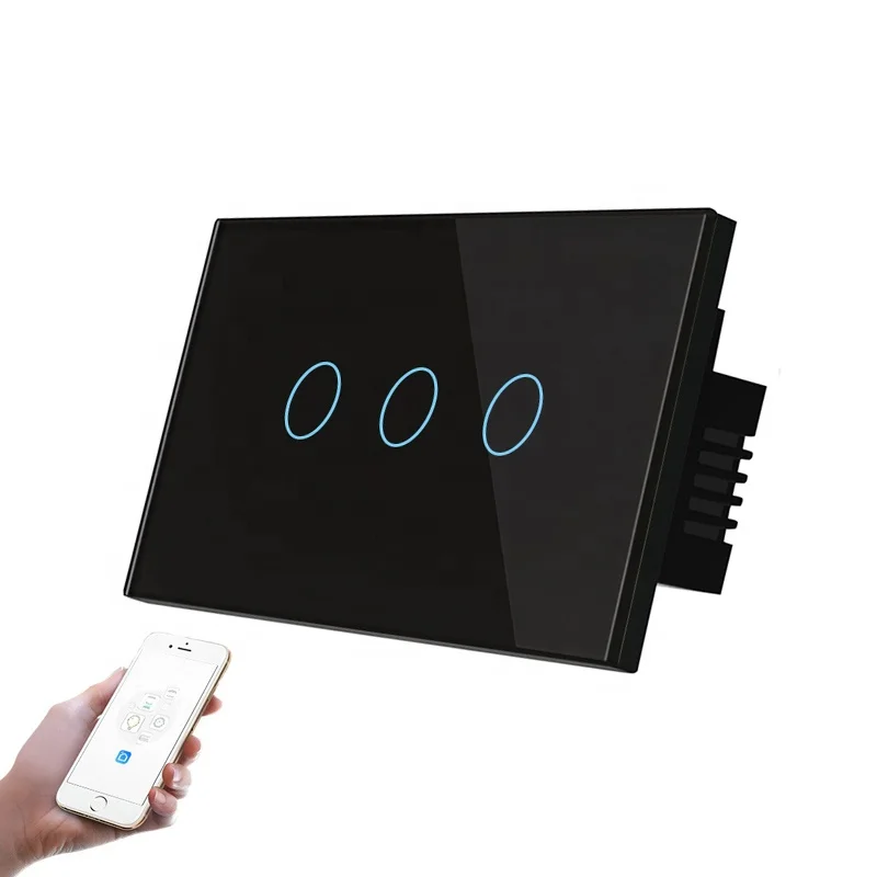 Phone App Controlled Light Switch Tuya App Smart Life Glass Touch Panel 3 Gang 1 Way / 2 Way WiFi Electrical Switches