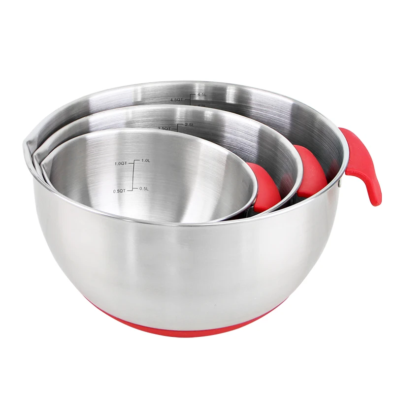 Classic Non Slip Stainless Steel Mixing Bowl Empire Red with Soft Wide Handle for Easy Pour Spout