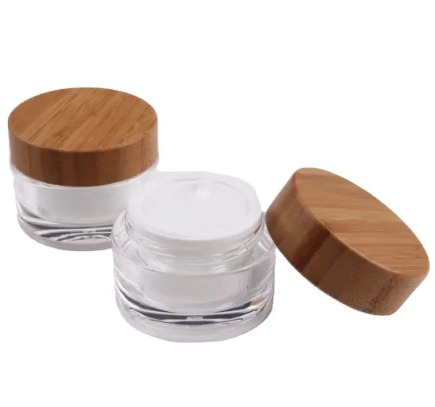 Black Round Ball Acrylic Cream Jar with bamboo lids