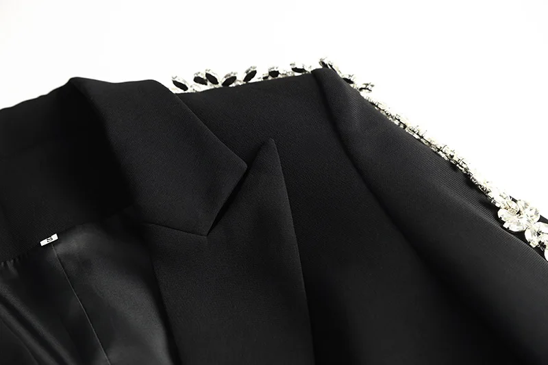 Lady Stylish Fine Workmanship Rhinestone Shoulder Sleeve Office Wear Single Button Blazer Flared Pants  2 Pieces Sets Women