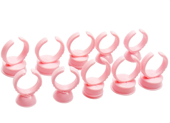 Disposable Pink Blue Plastic Tattoo Pigment Ring Ink Cups Holder Tools Eyelash Extension Glue Rings