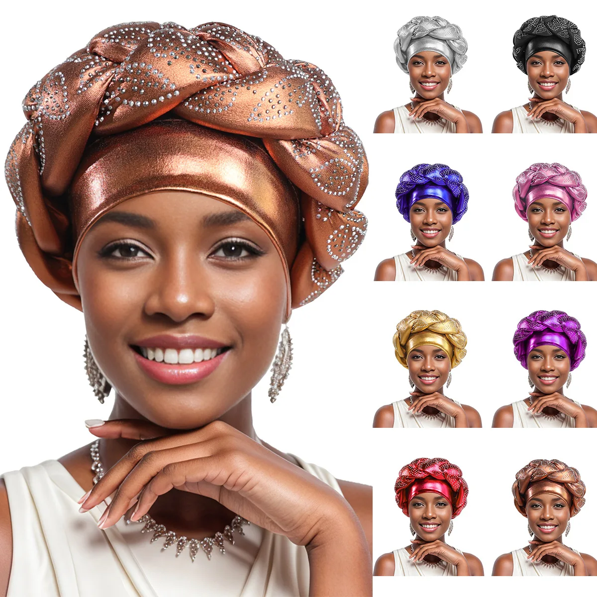 Fashion Embroidered Turban Hat with Exaggerated Golden Braids for  Women