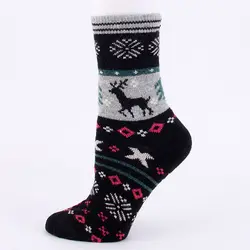 Youki Wholesale good quality Women cony hair Winter Christmas Deer Wool ladies Thicken Socks