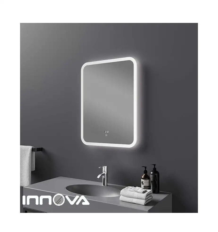 Rectangular Illuminated back lit anti fog  Led barber shop Bathroom Mirror With Digital Clock LED bathroom mirror