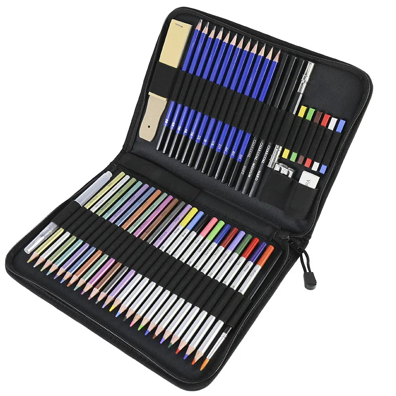 Longorgeous  XinyiArt Complete Artist Kit Include Graphite Pencils Metallic Color Pencils Water-soluble Pencils for Kids Adult T