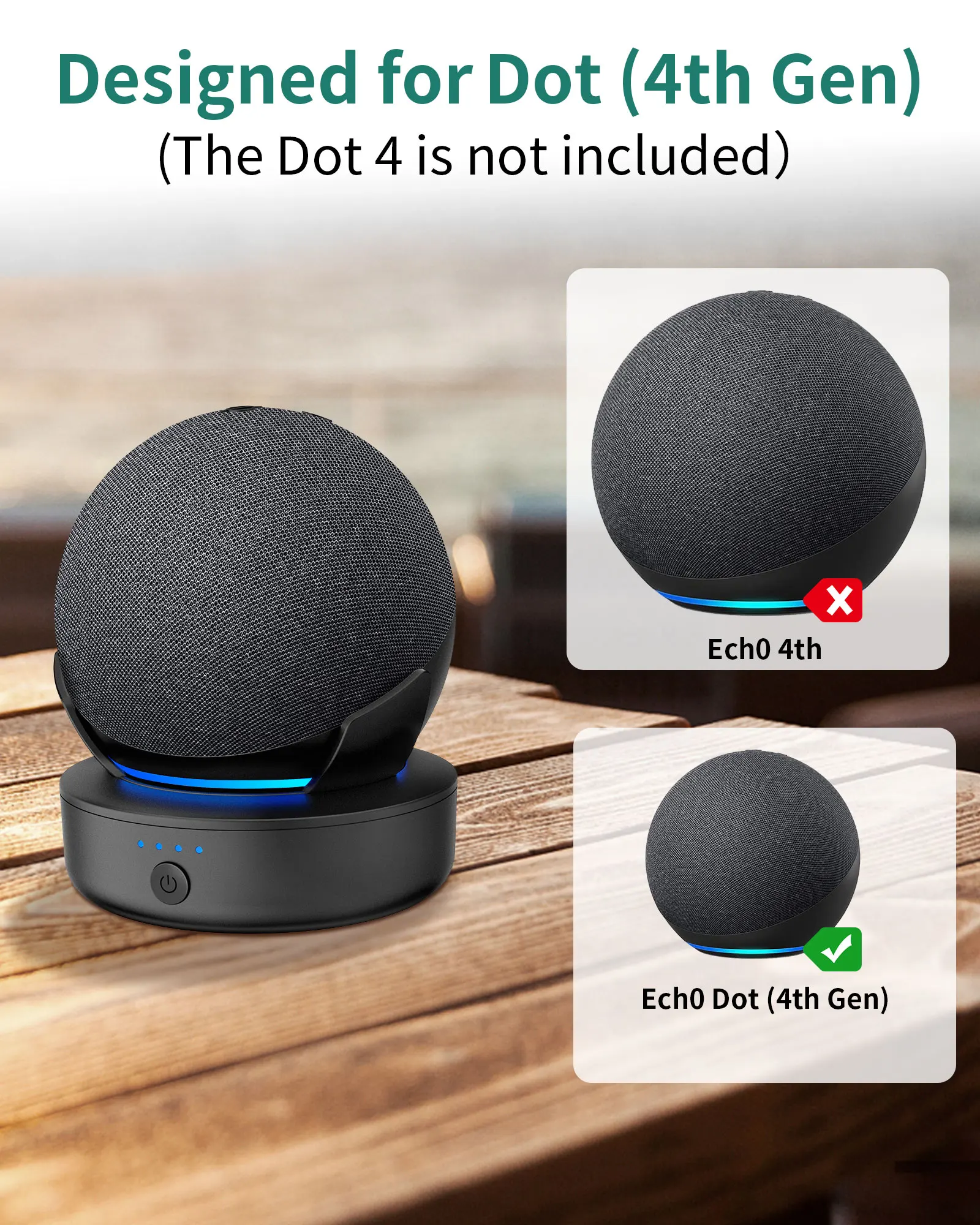 Основание аккумулятора E02 для Amazon Echo Dot 4-го поколения чтобы сделать 4 портативным белого цвета (динамик в комплект не