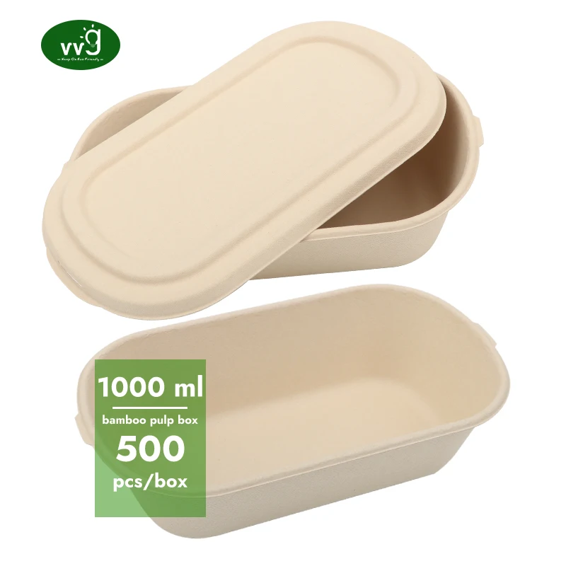 VVG PFAS Free 1000ml Biodegradable Bamboo Pulp To Go container Box Restaurant Takeaway Salad Boxes Food Packaging