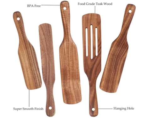Amazon Hot Sale Organic Spurtles Set of 5, Bamboo Acasia Teak Wooden Spurtles Set of 4