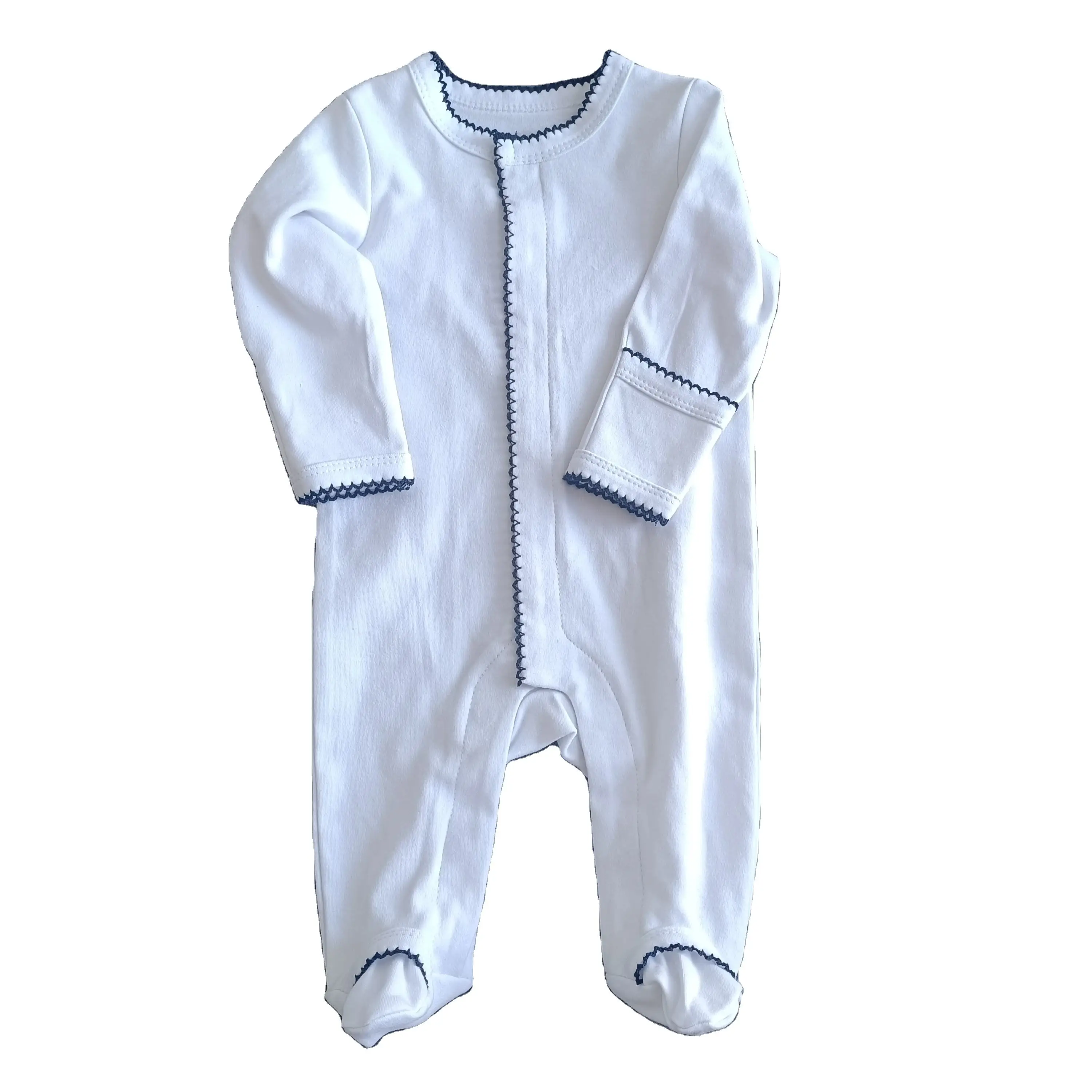 100% Combed Cotton White Newborn Baby Clothes  Picot Trim Infant Baby Footie Romper Matching Hat Blanket Bib Sleeper Set 2025
