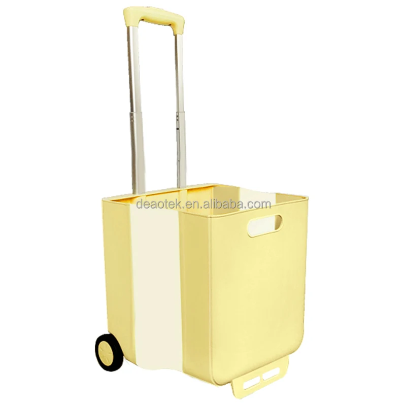 foldable rolling basket supermarket silicone plastic folding cart shopping baskets plastic shopping trolley with wheels