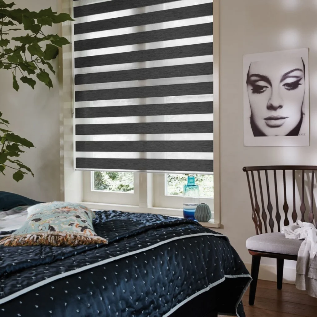 Remote Control Zebra Blinds Fabrics For Sale In China Blackout Cordless Shade Automation Wifi Indoor Zebra Roller Blinds
