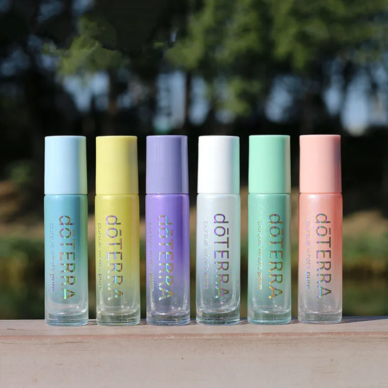 10ml Matte Essential Oil Bottle Pearlescent Gradient Bottling Roll On Glass Bottle Multicolor Roller Ball  Custom Logo