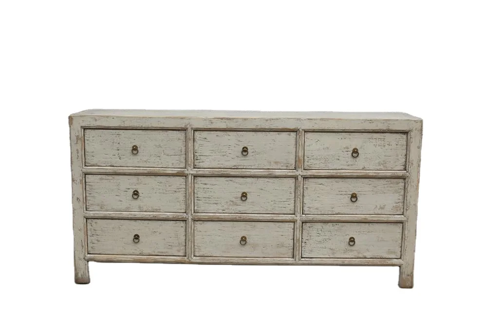 antique shabby chic white nine drawer chest sideboard  dry lacquer living room furniture kitchen furniture
