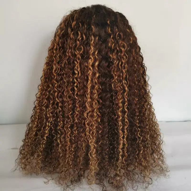 New fashion virgin Brazilian piano color human hair lace front wigs vendor, kinky curl transparent hd lace frontal wigs