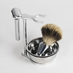 luxurious Wet Shaving Set ,High grade Pure Badger Shaving Brush  Stand and  Safety Razor Double Edge Blades kit