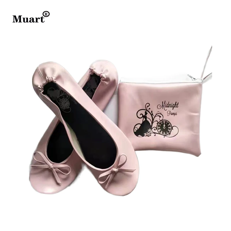 customer OEM logo Rose Gold Popular lady folding ballerina shoes cheap disposable fold up ballet flats folding Shoes