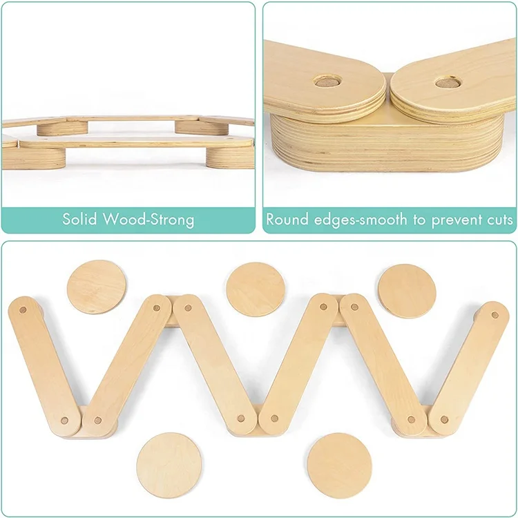 Wooden Kids Montessori Toy Wooden Balance Board Balance Beam Stepping Stones Gymnastics Obstacle Course