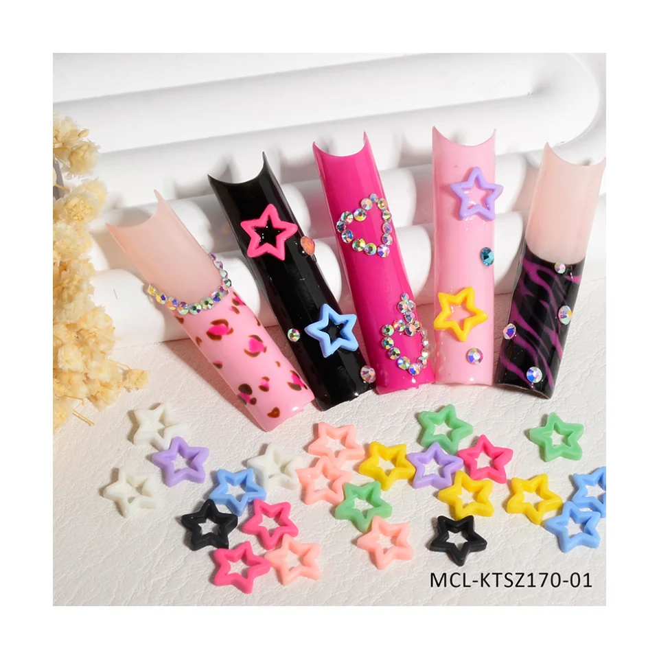 30pcs 3D Resin Nail Charms Shining Hollow Out Love Heart Stars Nail Parts Accessories Kawaii DIY  Nail Art Decoration