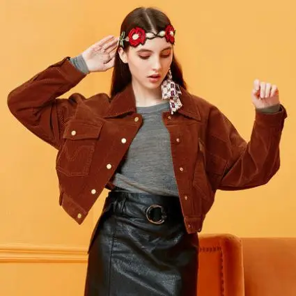 Autumn and Winter corduroy jacket female retro long sleeve turn-down collar pockets korean suede jackets women
